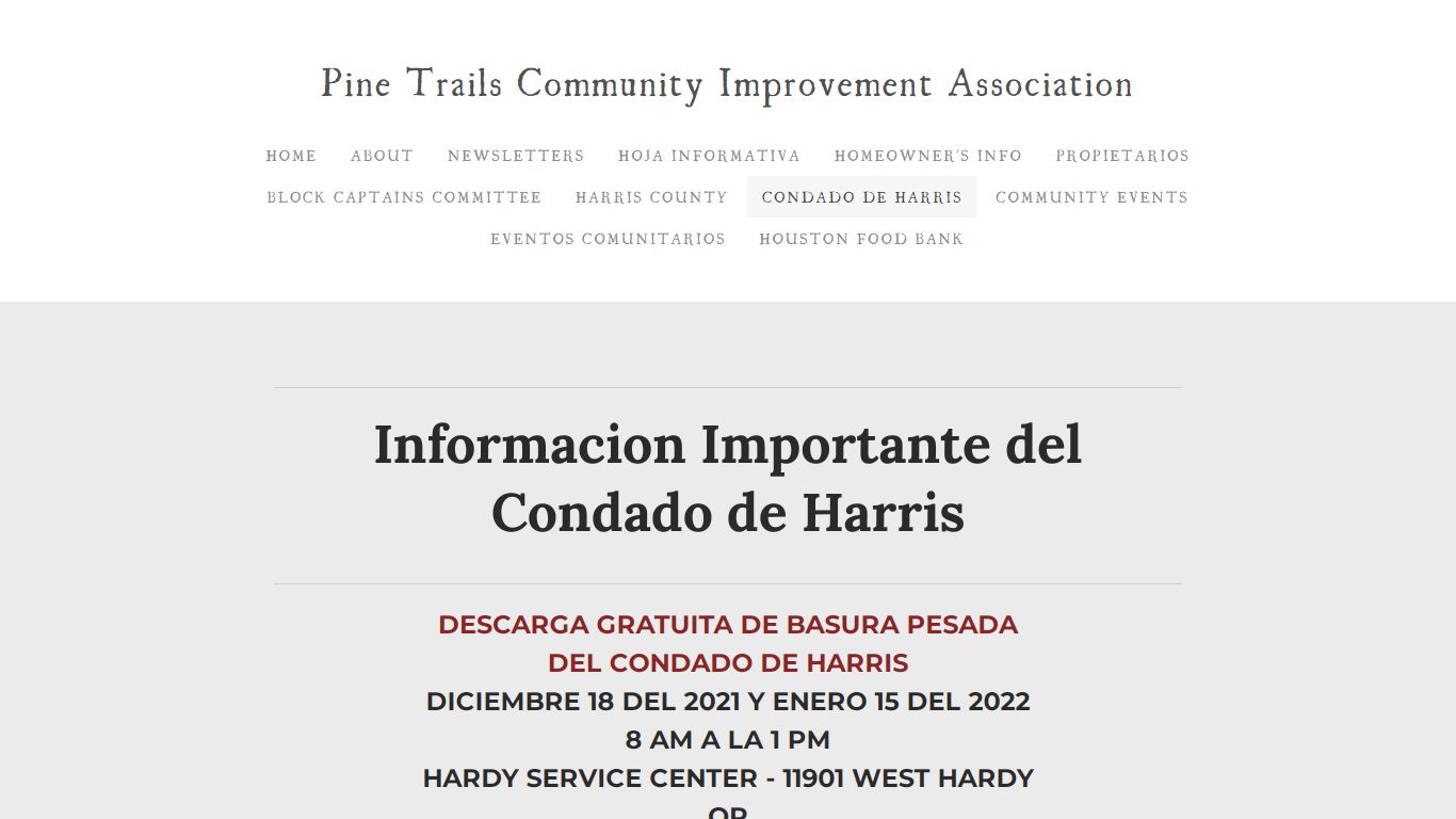 CONDADO DE HARRIS - Pine Trails Community Improvement Association